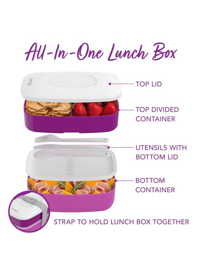 Bentgo Classic - Adult Bento Box, All-in-One Stackable Lunch Box Container with 3 Compartments, Plastic Utensils, and Nylon Sealing Strap, BPA Free Food Container (Purple) - Image 4