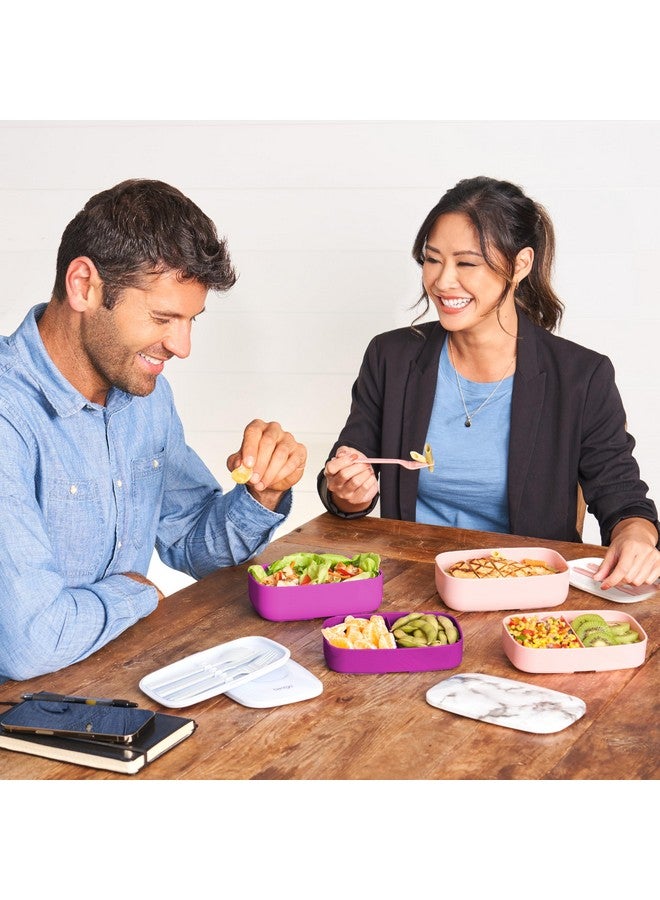 Bentgo Classic - Adult Bento Box, All-in-One Stackable Lunch Box Container with 3 Compartments, Plastic Utensils, and Nylon Sealing Strap, BPA Free Food Container (Purple) - Image 3
