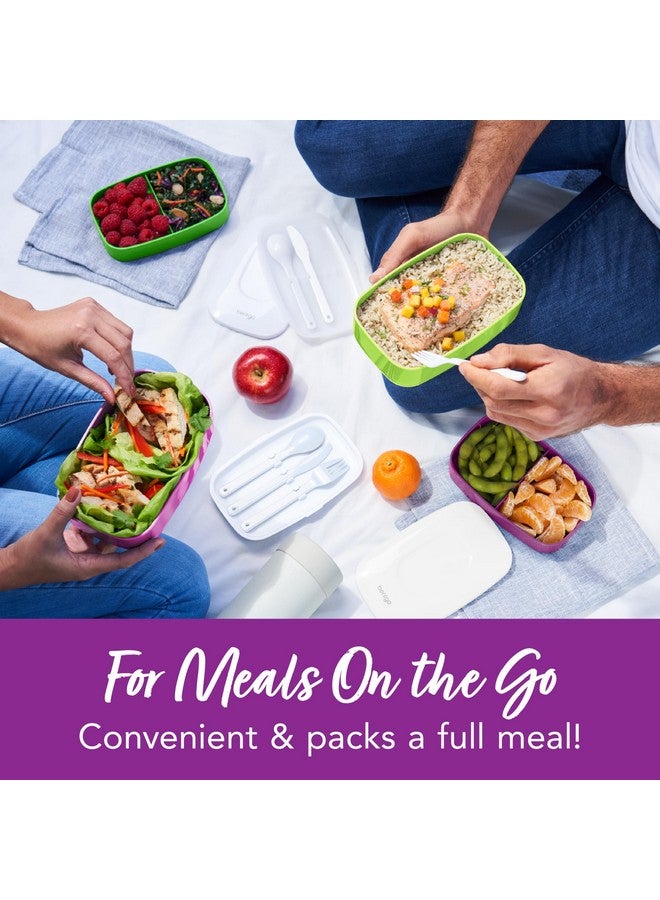 Bentgo Classic - Adult Bento Box, All-in-One Stackable Lunch Box Container with 3 Compartments, Plastic Utensils, and Nylon Sealing Strap, BPA Free Food Container (Purple) - Image 2