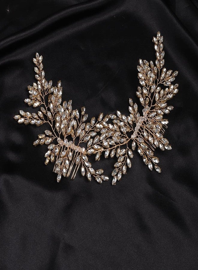 BERYUAN Rhinestone Wedding Hair Accessory Crystal Wide Headband for Bride (Gold) - Image 2