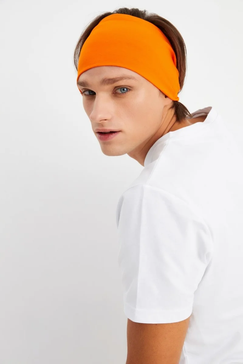 بوتيكجيز Orange Men's Cotton Combed Comb, Non-Slip, Ultra Light, Sport Wide Headband Bandana Buff