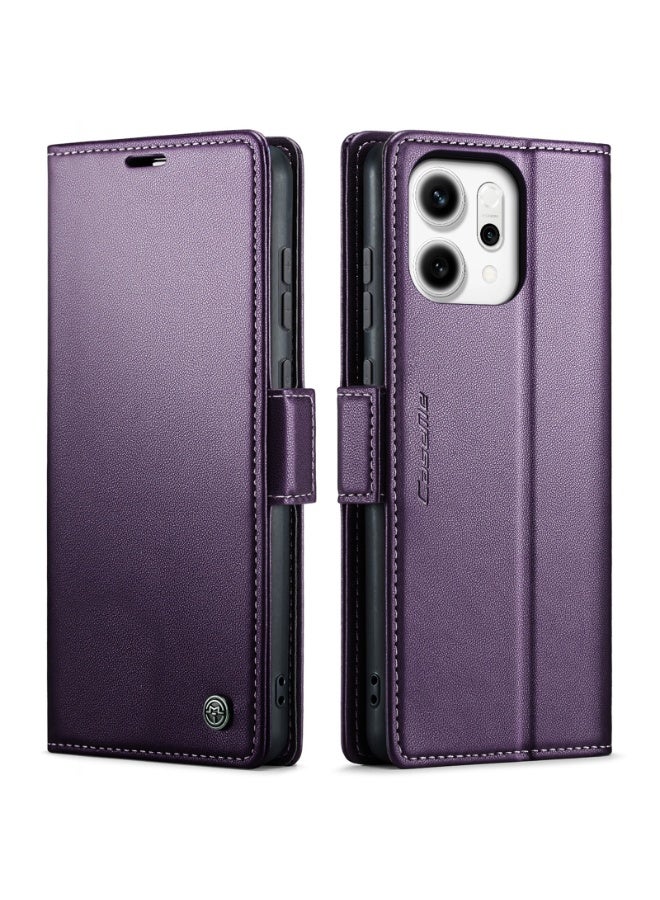 CaseMe Phone Case Luxury PU Leather Design Anti Fingerprint 023 Flip Cover Card Slot Holder Cover For Oppo Reno 14F (Purple) - Image 1