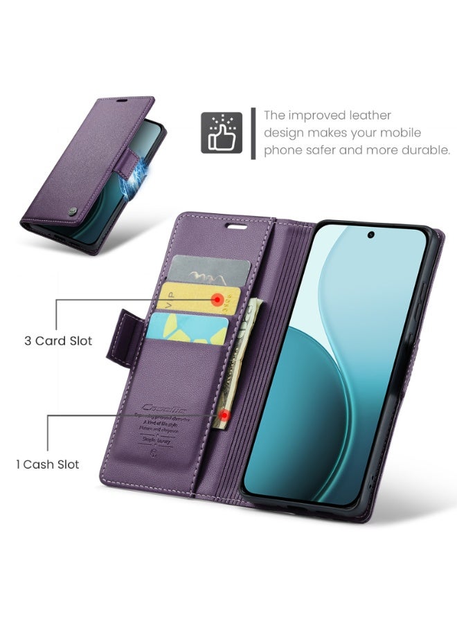 CaseMe Phone Case Luxury PU Leather Design Anti Fingerprint 023 Flip Cover Card Slot Holder Cover For Oppo Reno 14F (Purple) - Image 3
