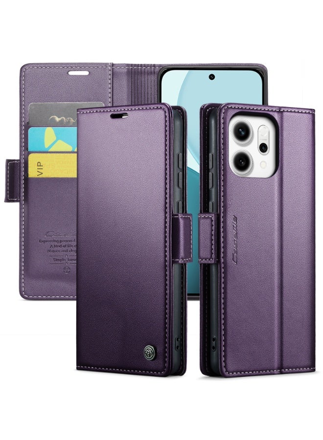 CaseMe Phone Case Luxury PU Leather Design Anti Fingerprint 023 Flip Cover Card Slot Holder Cover For Oppo Reno 14F (Purple) - Image 4