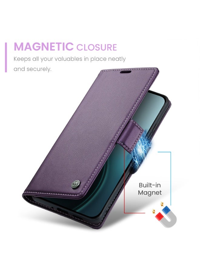 CaseMe Phone Case Luxury PU Leather Design Anti Fingerprint 023 Flip Cover Card Slot Holder Cover For Oppo Reno 14F (Purple) - Image 2