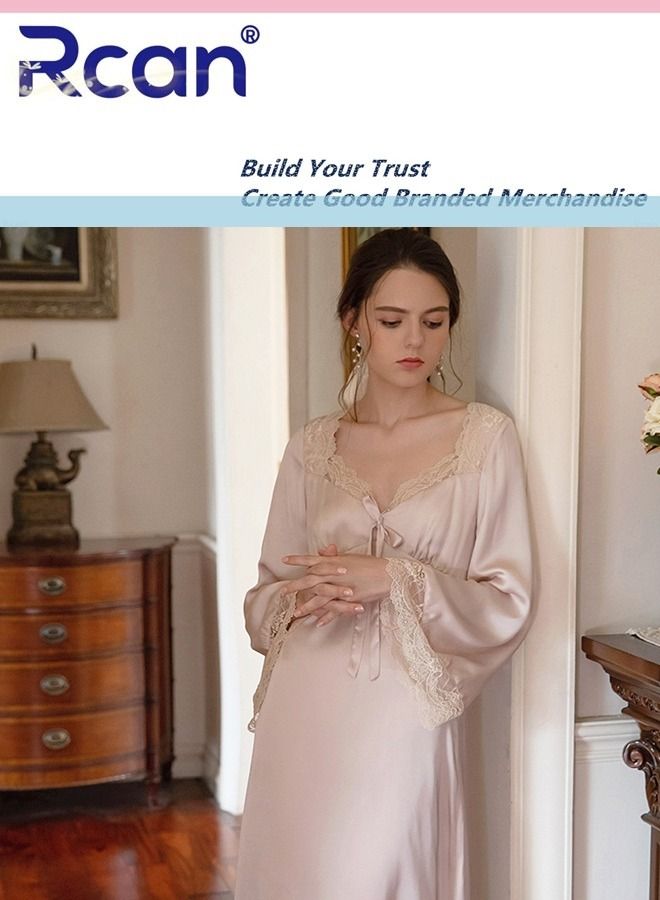 Rcan Fashion French Retro Princess Style Pajamas with Chest Pad V Neck Short Sleeve Dress Soft Satin Sleepwear Nightdress Loungewear Skirt Plus Size for Women - Image 3