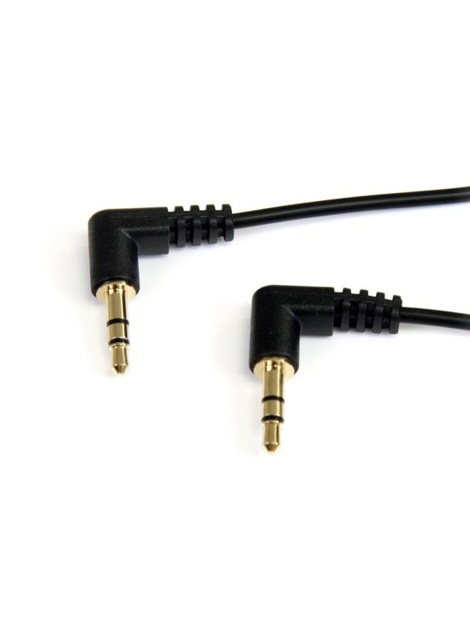 StarTech 1 ft. (0.3 m) Right Angle 3.5 mm Audio Cable - 3.5mm Slim Audio Cable - Right Angle - Male/Male - Aux Cable (MU1MMS2RA), Black  - Image 1
