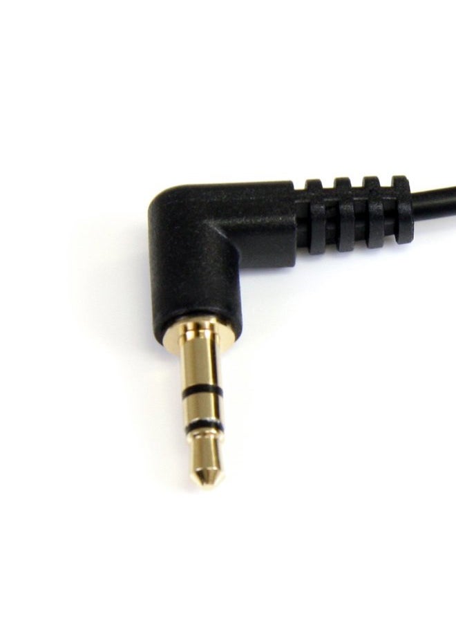 StarTech 1 ft. (0.3 m) Right Angle 3.5 mm Audio Cable - 3.5mm Slim Audio Cable - Right Angle - Male/Male - Aux Cable (MU1MMS2RA), Black  - Image 2