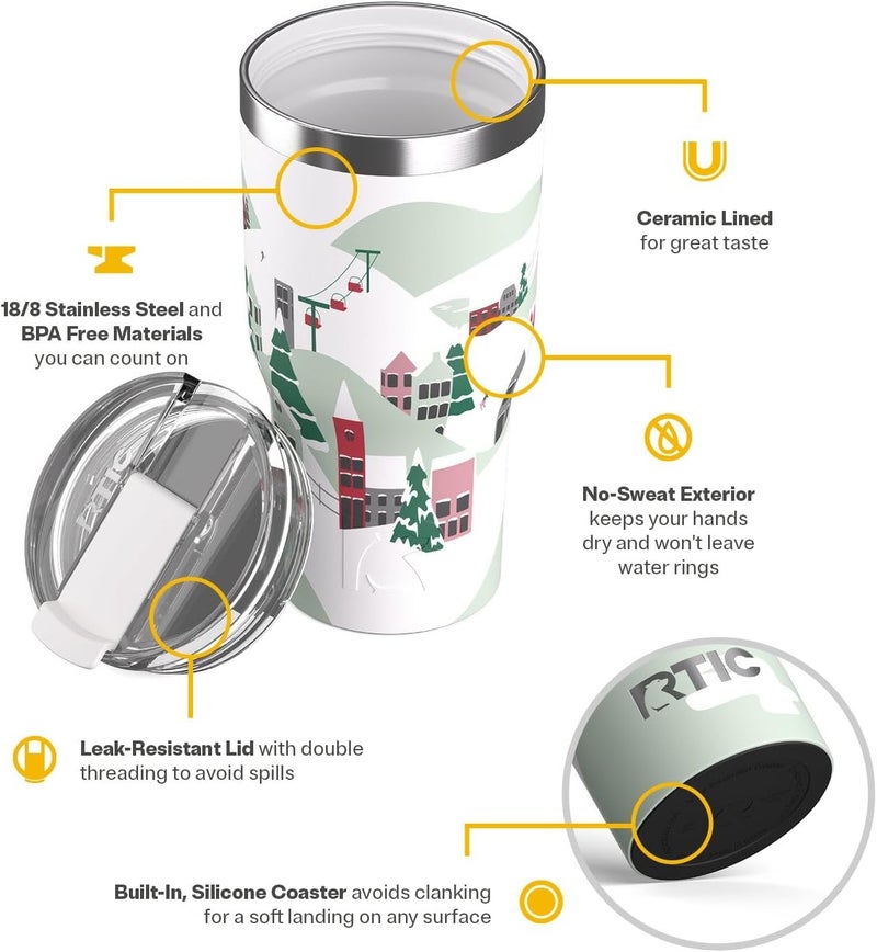 RTIC 30oz Essential Tumbler with Lid, Ceramic Lined, Insulated, Stainless Steel, Metal, Double Wall Vacuum-Insulation, Travel Cup for Iced Coffee, Tea, Hot and Cold Drink, Apres Ski - Image 3