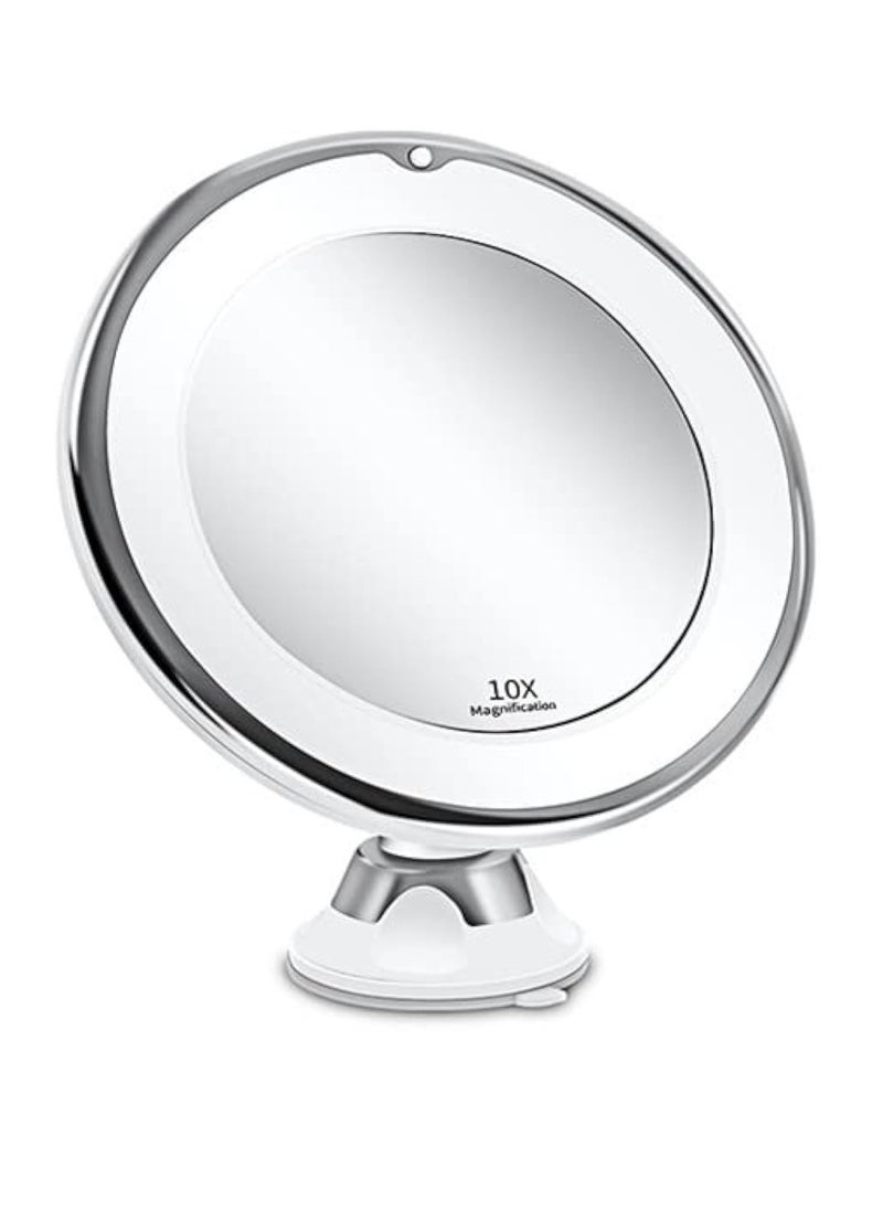 Hihonor 10X Magnifying Makeup Mirror with Lights, 3 Color Lighting, Bathroom Shower Mirror with Suction Cup, Intelligent Switch, 360 Degree Rotation, Portable for Detailed Makeup  - Image 1