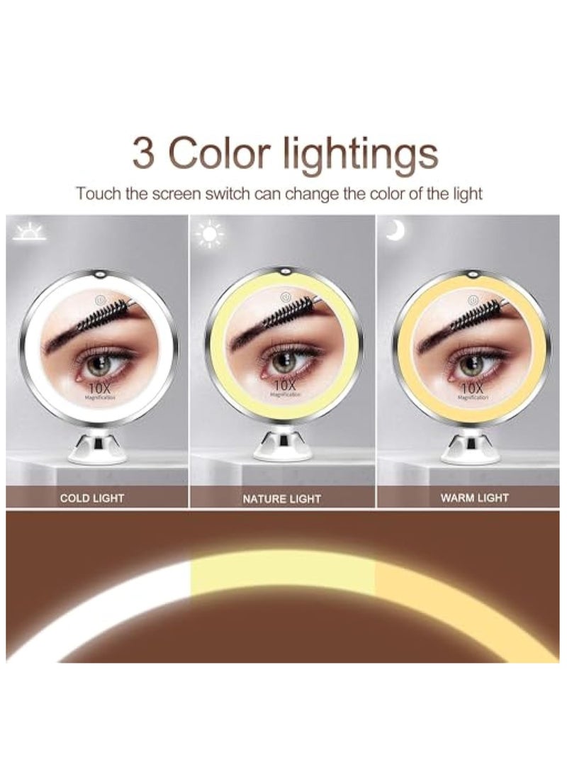 Hihonor 10X Magnifying Makeup Mirror with Lights, 3 Color Lighting, Bathroom Shower Mirror with Suction Cup, Intelligent Switch, 360 Degree Rotation, Portable for Detailed Makeup  - Image 5