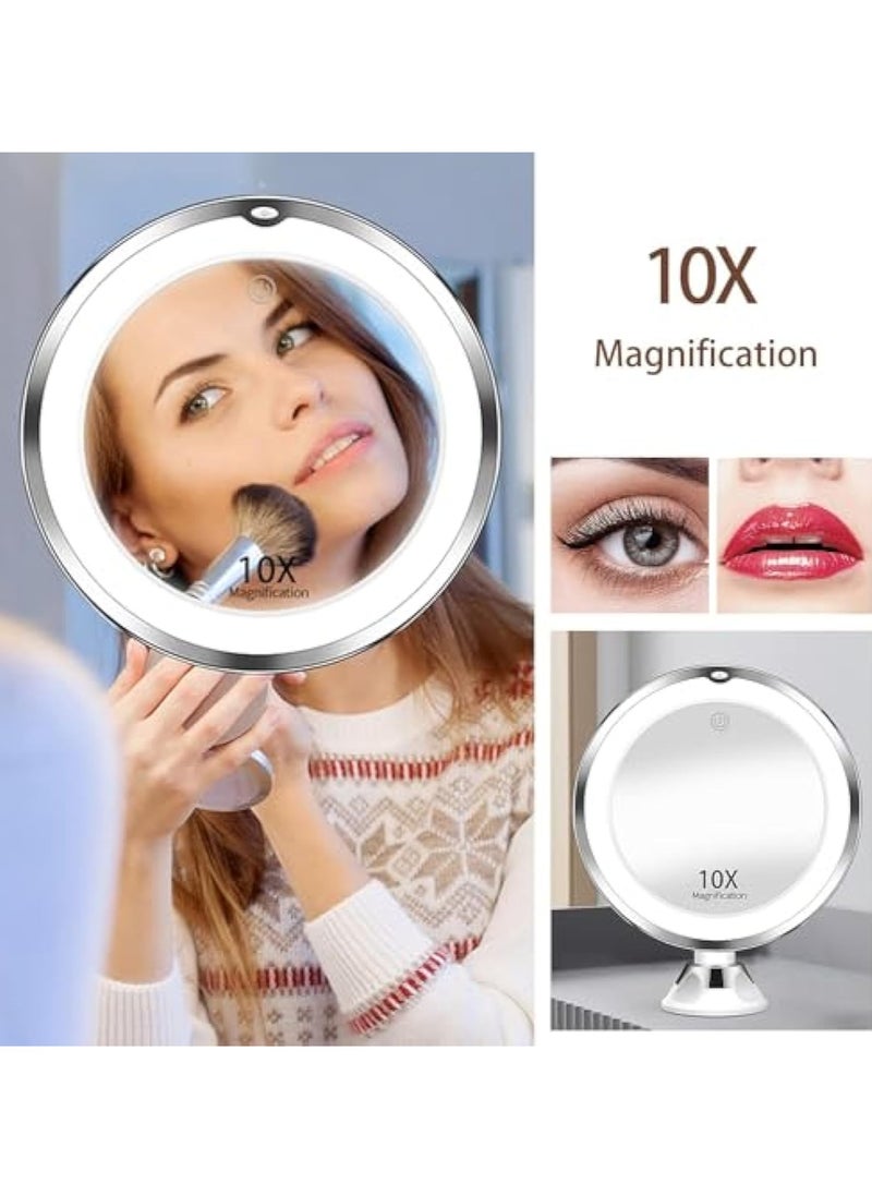 Hihonor 10X Magnifying Makeup Mirror with Lights, 3 Color Lighting, Bathroom Shower Mirror with Suction Cup, Intelligent Switch, 360 Degree Rotation, Portable for Detailed Makeup  - Image 2