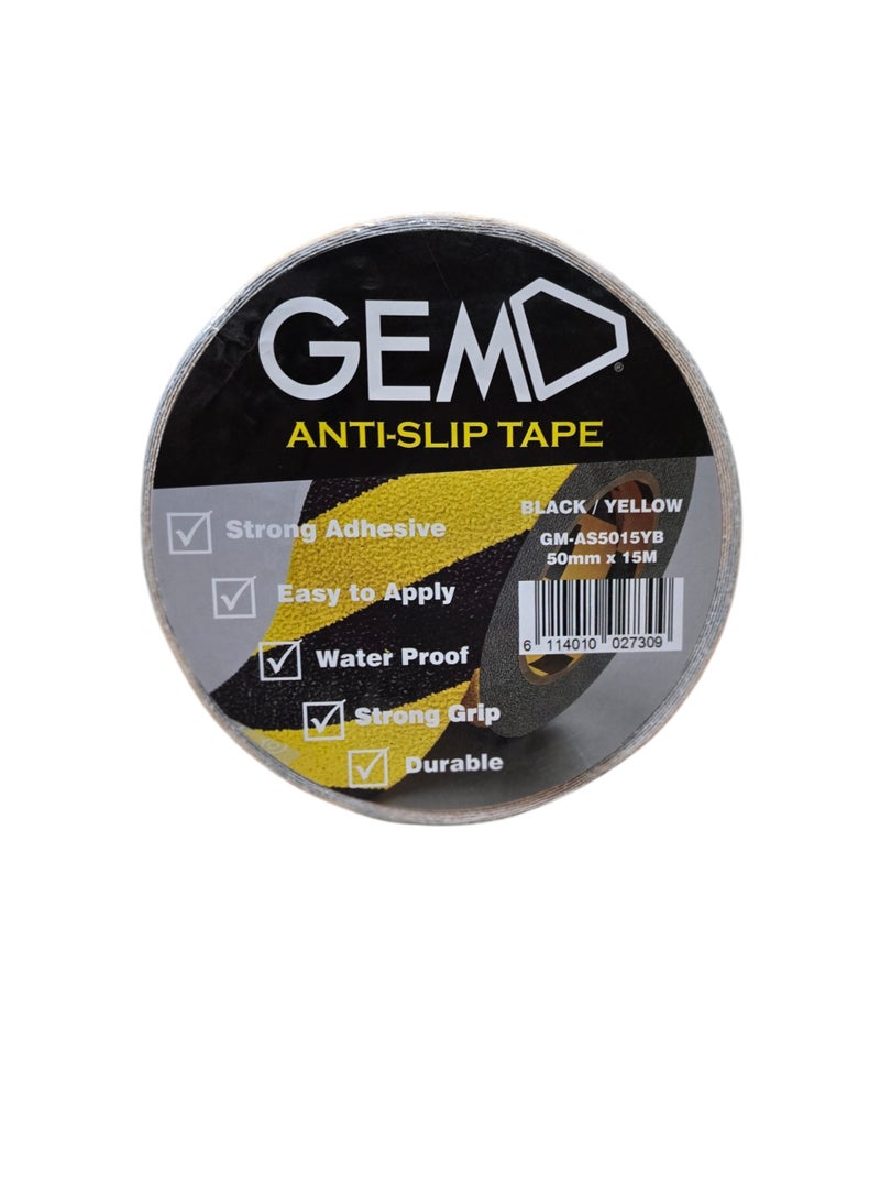 Gem Anti-Slip Tape 50mm x 15m Black/Yellow Strong Adhesive Durable Grip - Image 2