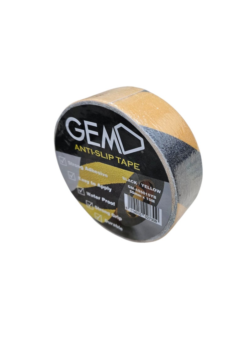 Gem Anti-Slip Tape 50mm x 15m Black/Yellow Strong Adhesive Durable Grip - Image 4