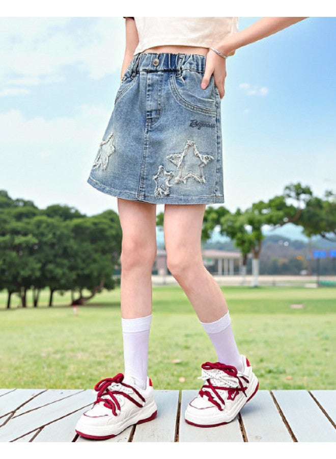 Bumblebee Girls' Denim Skirt Shorts Summer Thin 2025 New Fashionable Korean Style Skort For Girls - Image 1