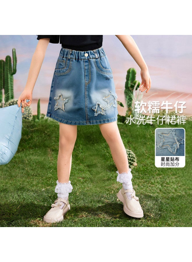 Bumblebee Girls' Denim Skirt Shorts Summer Thin 2025 New Fashionable Korean Style Skort For Girls - Image 3