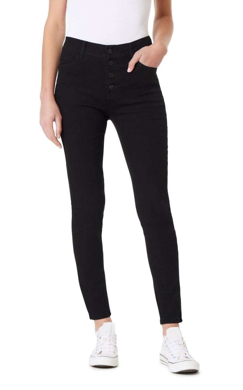 WallFlower Women's Flirty Curvy Skinny High Rise Insta Stretch Juniors Jeans (Standard and Plus), Carbon, 7 - Image 1