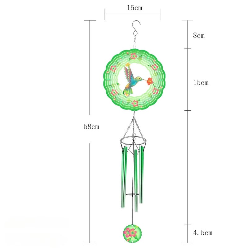 Cactopia 3D Wind Spinners 12” Metal Stainless Steel Illusion Art for Outdoor Balcony Garden Decor & Gifts (Chimes Hummingbird) - Image 4