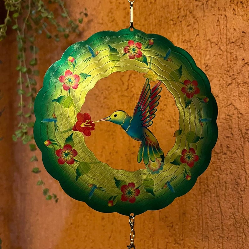 Cactopia 3D Wind Spinners 12” Metal Stainless Steel Illusion Art for Outdoor Balcony Garden Decor & Gifts (Chimes Hummingbird) - Image 3
