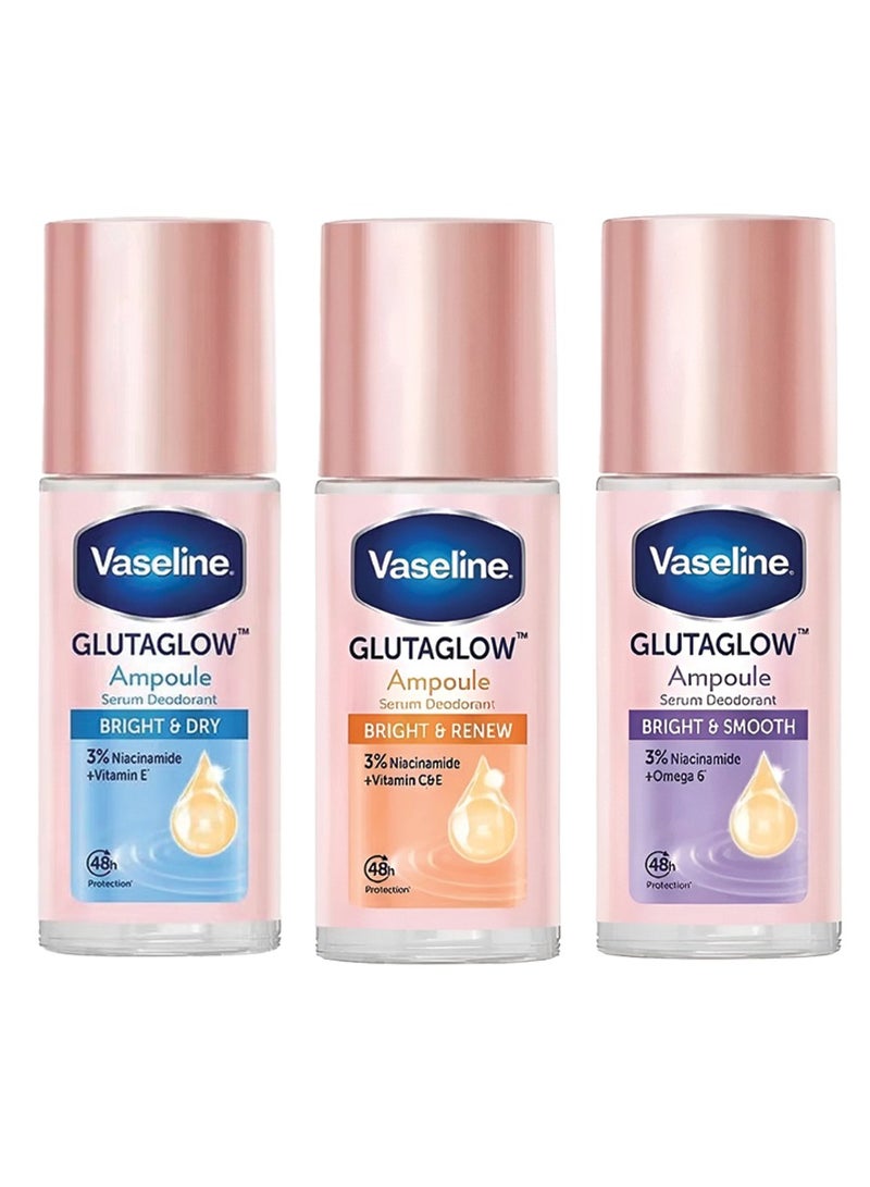 فازلين مجموعة جلوتاجلو من أمبولات مزيل العرق الجافة والمتجددة والناعمة والمشرقة، كل منها 45 مل