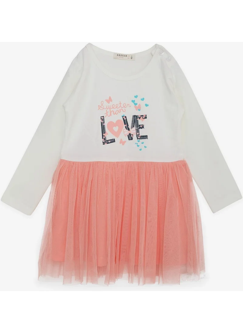 Breeze Girl Child Long Sleeve Dress Tulle Text Printed 1.5-5 Years, Ecru