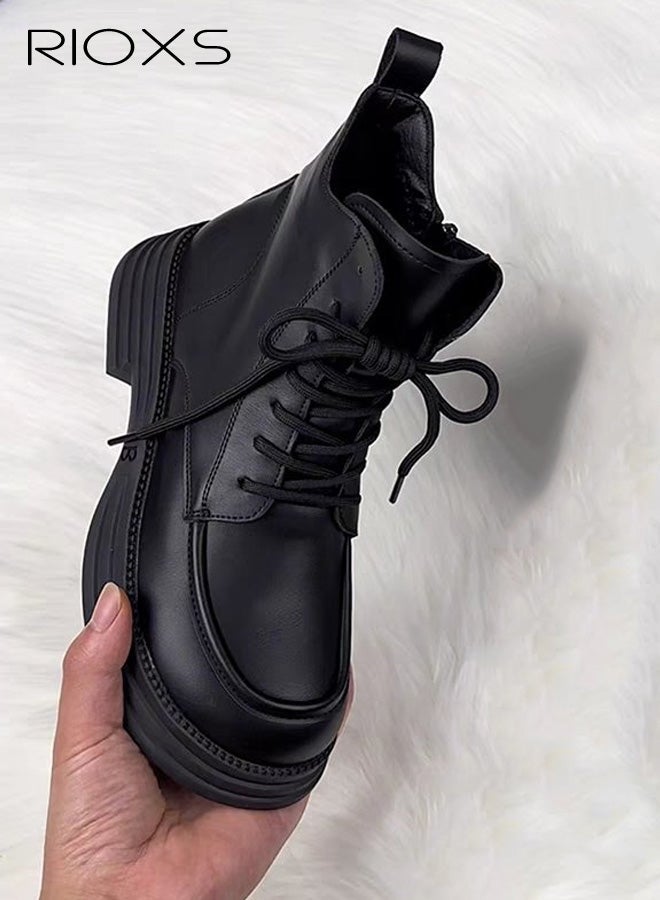 ريوكس حذاء ركبة للنساء، حذاء منصة كلاسيكي مُلصق للنساء، حذاء سلتيير كومبات بتصميم عريض للأزياء، حذاء كوس ذو أصابع مستديرة مع إغلاق جانبي، حذاء ركبة متعدد الاستخدامات للسيدات، حذاء بقدم ممتدة عريضة، حذاء كونور الأنيق للاستزجال/ التسوق/ المشي، حذاء راكب أسود بساق متوسطة - Image 3