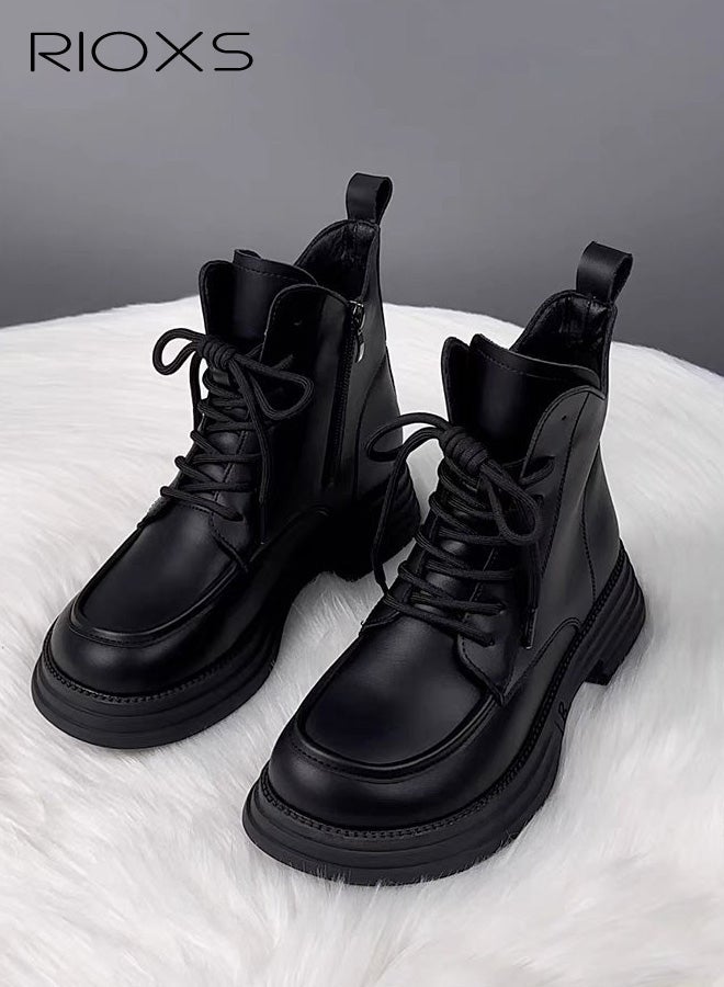 ريوكس حذاء ركبة للنساء، حذاء منصة كلاسيكي مُلصق للنساء، حذاء سلتيير كومبات بتصميم عريض للأزياء، حذاء كوس ذو أصابع مستديرة مع إغلاق جانبي، حذاء ركبة متعدد الاستخدامات للسيدات، حذاء بقدم ممتدة عريضة، حذاء كونور الأنيق للاستزجال/ التسوق/ المشي، حذاء راكب أسود بساق متوسطة - Image 2