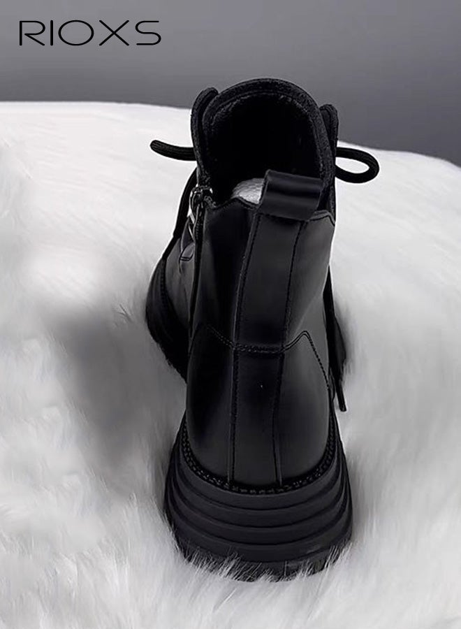 ريوكس حذاء ركبة للنساء، حذاء منصة كلاسيكي مُلصق للنساء، حذاء سلتيير كومبات بتصميم عريض للأزياء، حذاء كوس ذو أصابع مستديرة مع إغلاق جانبي، حذاء ركبة متعدد الاستخدامات للسيدات، حذاء بقدم ممتدة عريضة، حذاء كونور الأنيق للاستزجال/ التسوق/ المشي، حذاء راكب أسود بساق متوسطة - Image 4