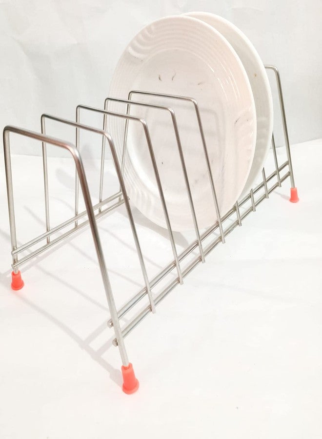 Kekezip Stainless Steel Plate Stand Rack | Heavy Duty Thali Lid Organizer for Kitchen Counter & Cabinet | Dish Drainer Rack with Anti-Slip Base, Holds 9 Plates - Image 4