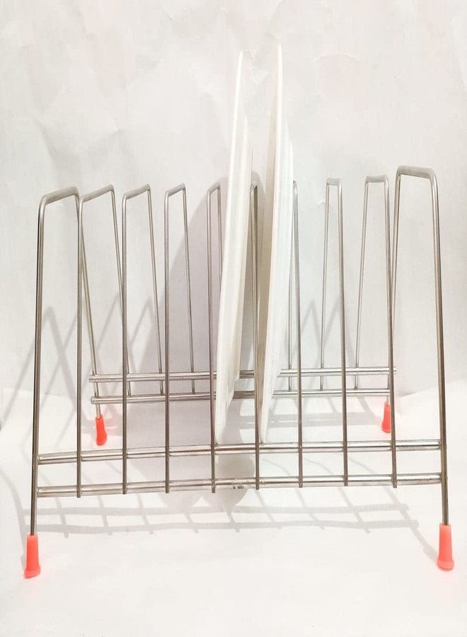 Kekezip Stainless Steel Plate Stand Rack | Heavy Duty Thali Lid Organizer for Kitchen Counter & Cabinet | Dish Drainer Rack with Anti-Slip Base, Holds 9 Plates - Image 5