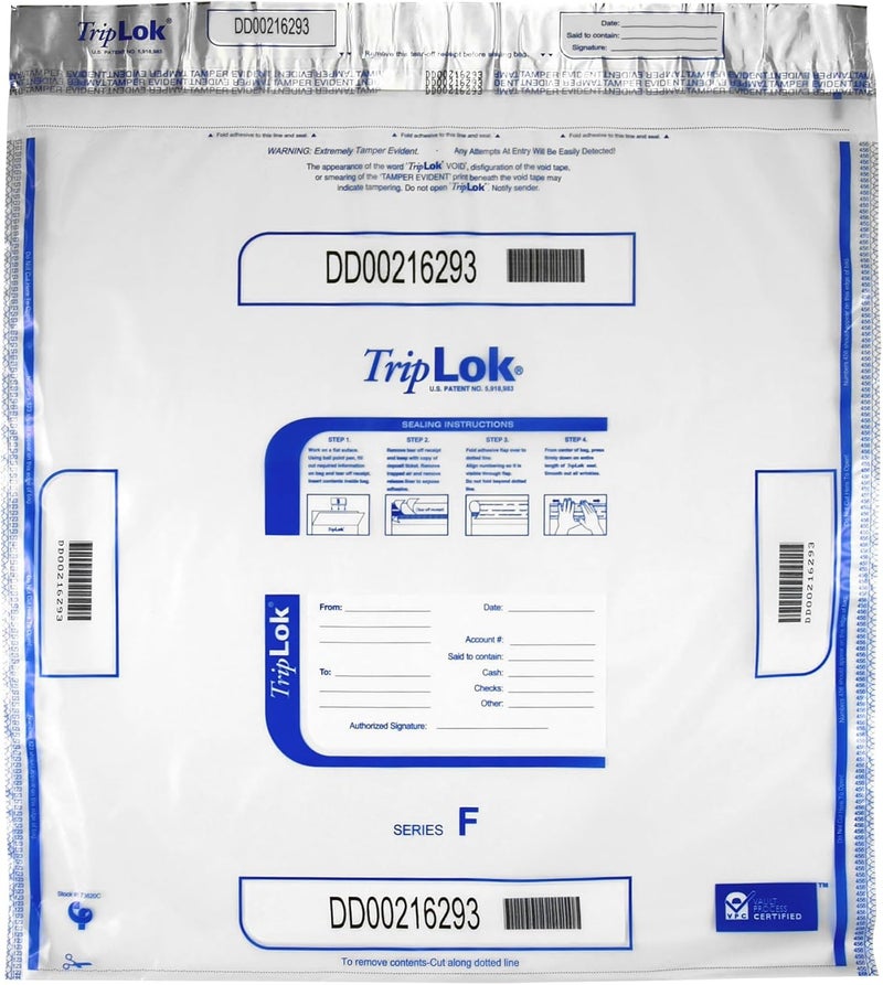 CONTROLTEK TripLok 20" x 20", Clear, 50 Bags, Tamper-Evident Deposit Bags for Cash Handling & Valuables, Moisture, Heat and Cold Sensitive Ink, Tear-Off Receipt + Large Barcodes 585064 - Image 1