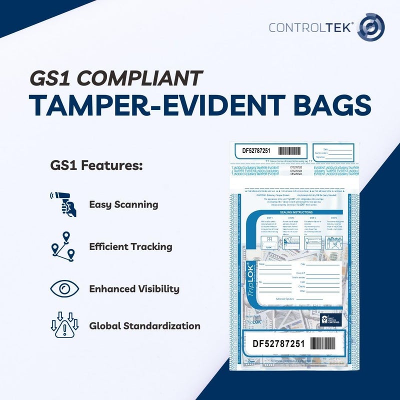 CONTROLTEK TripLok 20" x 20", Clear, 50 Bags, Tamper-Evident Deposit Bags for Cash Handling & Valuables, Moisture, Heat and Cold Sensitive Ink, Tear-Off Receipt + Large Barcodes 585064 - Image 2