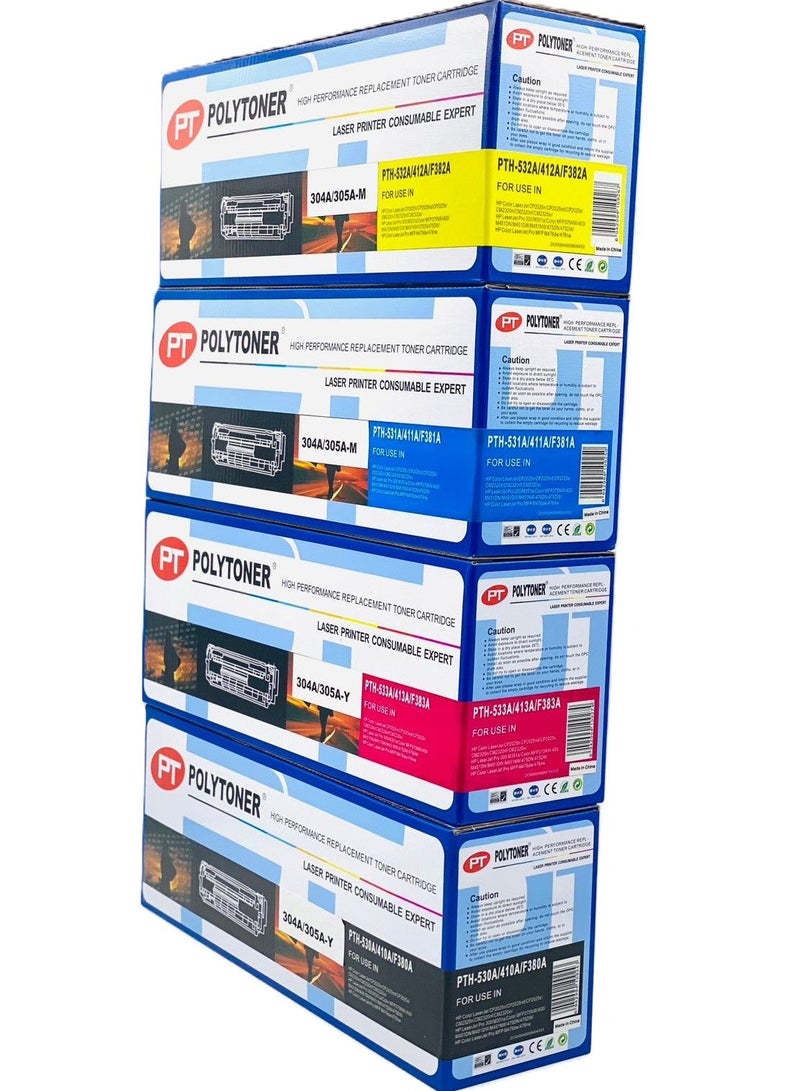 بوليتونر حبر HP-304A  اتش بي  المتوافق مع حبر  بولي تونر  POLYTONER 304A/305A /312A HP Color Laser Jet CM2320/N/MFP / CM2320/fmfp/CP2025/n/CP2025dn/X/Pro 300/400/ Color m351/m375/nw/M451DN/DW/M475W/m4 - Image 2