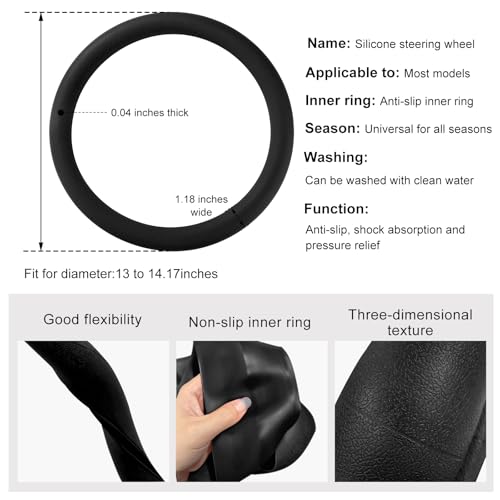 DXNQ Car Steering Wheel Cover 13 to 1417 inches AntiSlip Silicone Steering Wheel Protector Soft Flexible ShockAbsorbent Steering Wheel Protective Cover for Most Car Models Black - Image 3