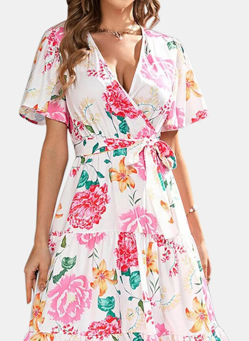 يونيكي White Floral Printed Dress