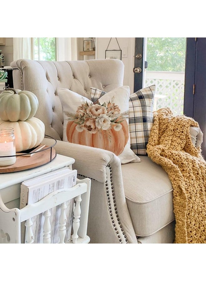 PANDICORN Boho Orange and Sage Green Pumpkin Hello Fall Throw Pillow Covers 18x18 Inch Pampas Floral Outdoor Farmhouse Cottage Autumn Decorations Decorative Pillows Cases Set of 4 for Home Room Decor - Image 2