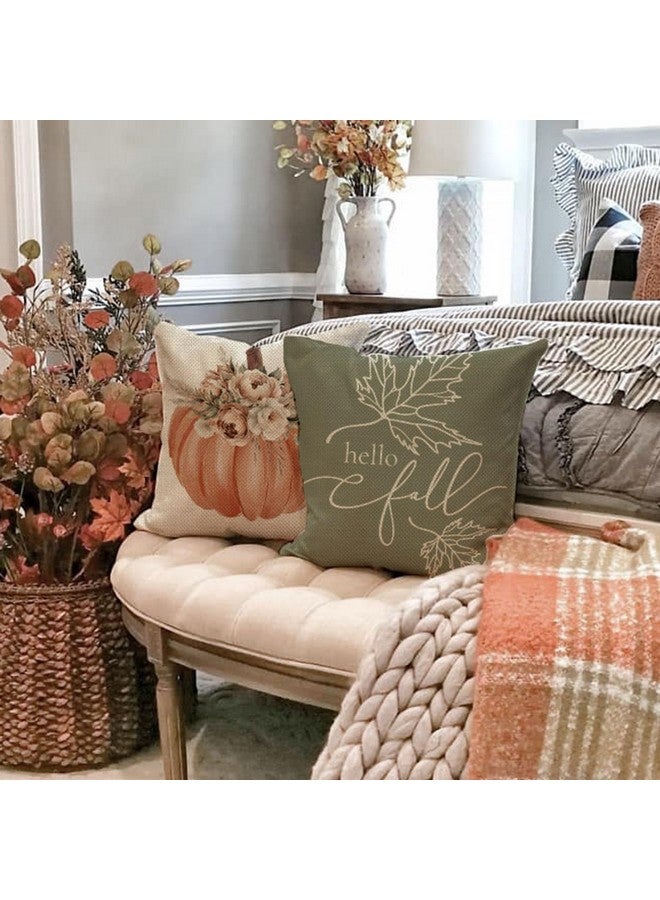 PANDICORN Boho Orange and Sage Green Pumpkin Hello Fall Throw Pillow Covers 18x18 Inch Pampas Floral Outdoor Farmhouse Cottage Autumn Decorations Decorative Pillows Cases Set of 4 for Home Room Decor - Image 4