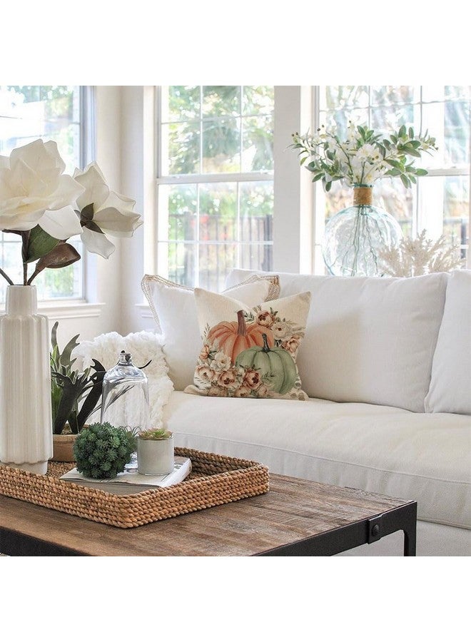 PANDICORN Boho Orange and Sage Green Pumpkin Hello Fall Throw Pillow Covers 18x18 Inch Pampas Floral Outdoor Farmhouse Cottage Autumn Decorations Decorative Pillows Cases Set of 4 for Home Room Decor - Image 3