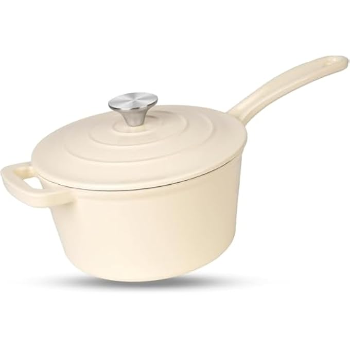 rayihni 2 Qt Cast Iron Saucepan Mini Enamel Dutch Oven With Lid Enameled Cast Iron Sauce Pan Round Sauce Pot Mini Dutch Oven Enamel Saucepan For Cooking Pasta Sauce Marinate Cook - Image 2