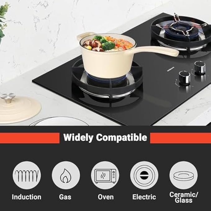 rayihni 2 Qt Cast Iron Saucepan Mini Enamel Dutch Oven With Lid Enameled Cast Iron Sauce Pan Round Sauce Pot Mini Dutch Oven Enamel Saucepan For Cooking Pasta Sauce Marinate Cook - Image 4