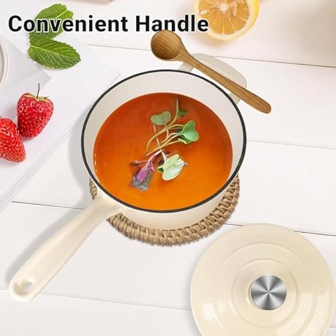 rayihni 2 Qt Cast Iron Saucepan Mini Enamel Dutch Oven With Lid Enameled Cast Iron Sauce Pan Round Sauce Pot Mini Dutch Oven Enamel Saucepan For Cooking Pasta Sauce Marinate Cook - Image 3