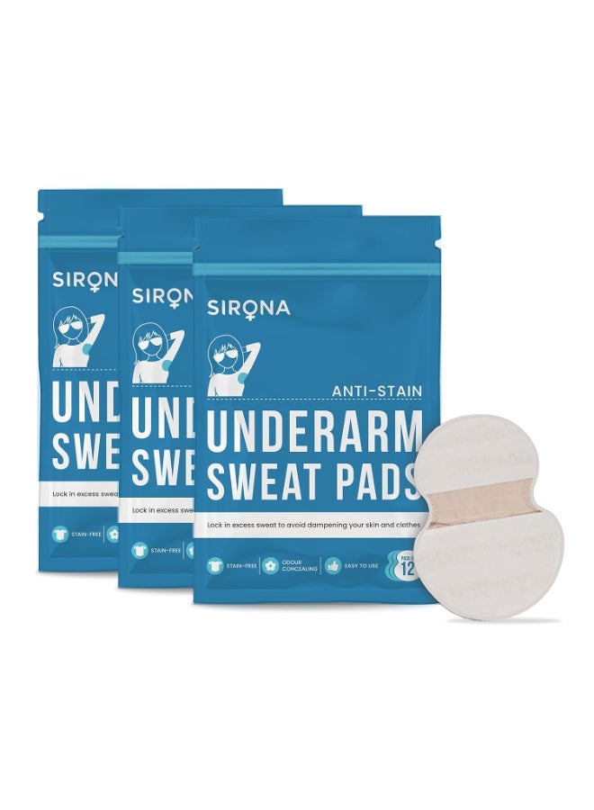Sirona Disposable Underarm Sweat Pads for Women - 12 Pads (Pack of 3) | Peel-off | Stain proof | Anti Perspiration - Image 1