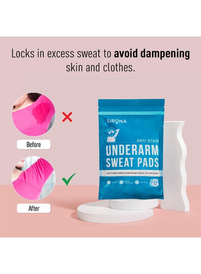 Sirona Disposable Underarm Sweat Pads for Women - 12 Pads (Pack of 3) | Peel-off | Stain proof | Anti Perspiration - Image 2