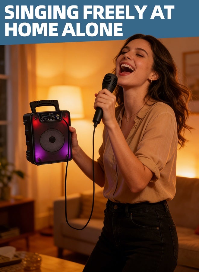 مكبر صوت كاريوكي بلوتوث مع ميكروفونات لاسلكية - جهاز صوتي محمول للحفلات للكبار والصغار - غناء منزلي داخلي/خارجي مع إضاءة LED - يدعم SD وAUX وUSB - هدايا العيد - Image 5