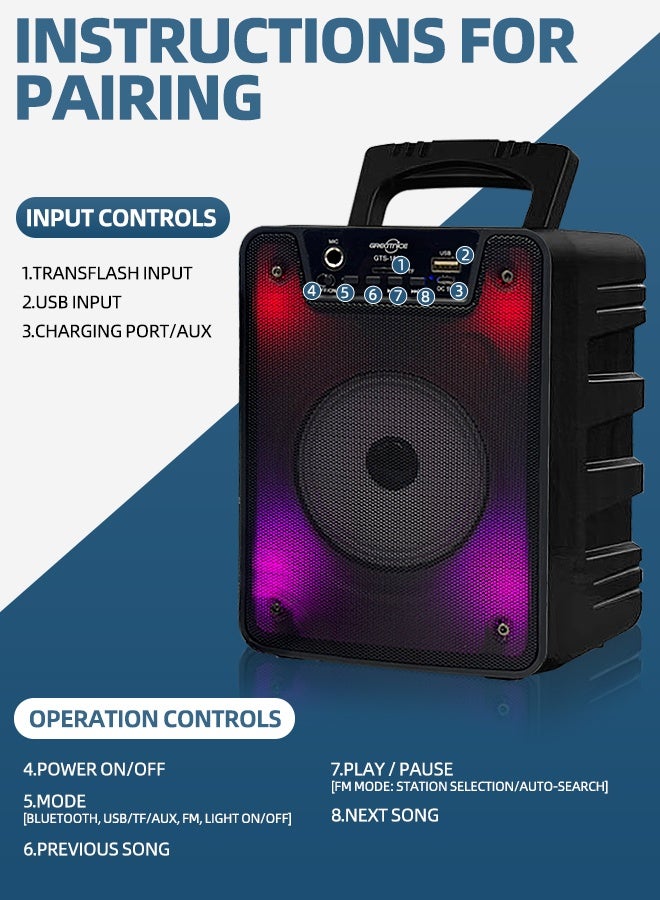 مكبر صوت كاريوكي بلوتوث مع ميكروفونات لاسلكية - جهاز صوتي محمول للحفلات للكبار والصغار - غناء منزلي داخلي/خارجي مع إضاءة LED - يدعم SD وAUX وUSB - هدايا العيد - Image 4