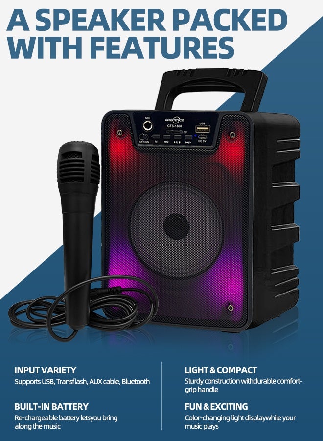 مكبر صوت كاريوكي بلوتوث مع ميكروفونات لاسلكية - جهاز صوتي محمول للحفلات للكبار والصغار - غناء منزلي داخلي/خارجي مع إضاءة LED - يدعم SD وAUX وUSB - هدايا العيد - Image 3