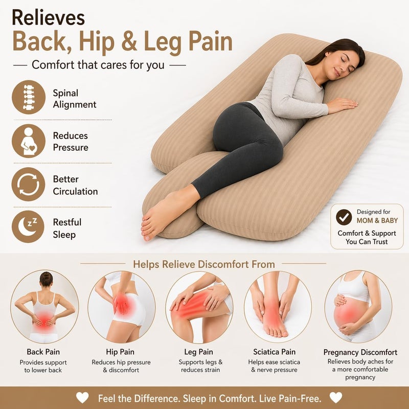 ARISTOCRAT U-Shaped Pregnancy Pillow 70x140cm – Full Body Maternity Pillow for Side Sleeping, Back, Hip & Leg Pain Relief | Sleep Well Soft Microfiber Cover, Hollow Fiber Filling (Beige) - Image 5