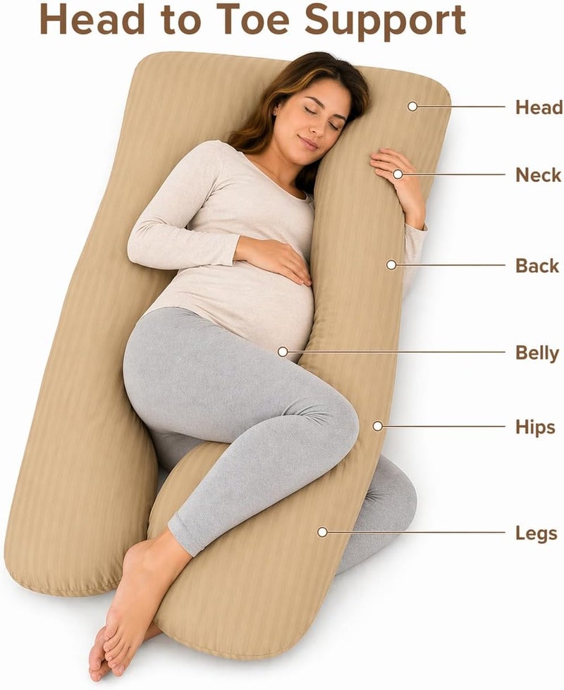 ARISTOCRAT U-Shaped Pregnancy Pillow 70x140cm – Full Body Maternity Pillow for Side Sleeping, Back, Hip & Leg Pain Relief | Sleep Well Soft Microfiber Cover, Hollow Fiber Filling (Beige) - Image 3