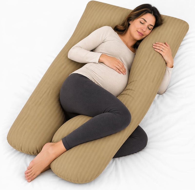 ARISTOCRAT U-Shaped Pregnancy Pillow 70x140cm – Full Body Maternity Pillow for Side Sleeping, Back, Hip & Leg Pain Relief | Sleep Well Soft Microfiber Cover, Hollow Fiber Filling (Beige) - Image 1