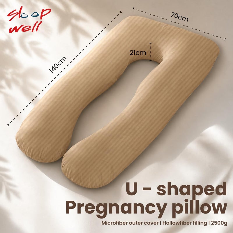 ARISTOCRAT U-Shaped Pregnancy Pillow 70x140cm – Full Body Maternity Pillow for Side Sleeping, Back, Hip & Leg Pain Relief | Sleep Well Soft Microfiber Cover, Hollow Fiber Filling (Beige) - Image 2